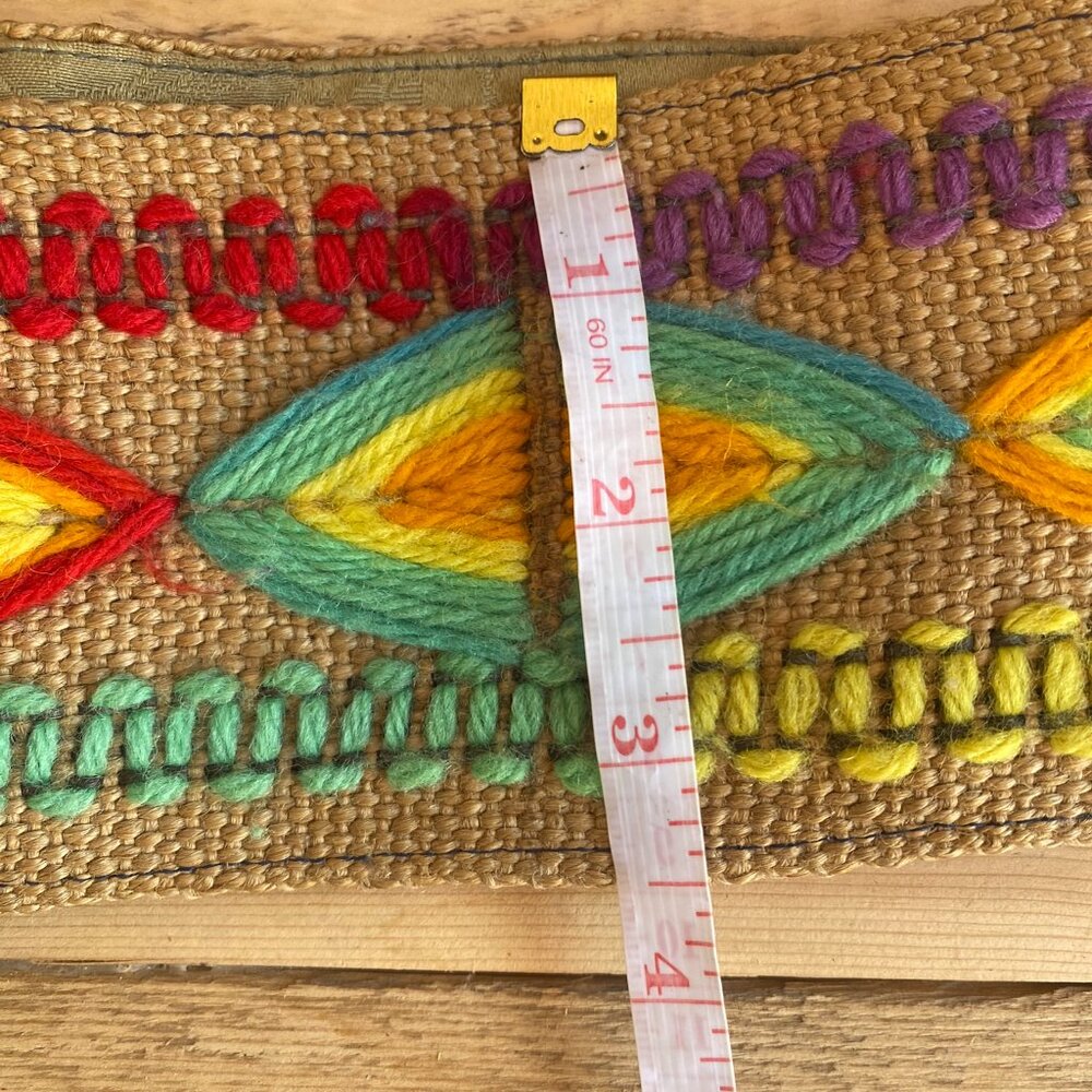 Vintage Handcrafted Burlap Tote Bag | Yarn Embroidered Rainbow - Picture 8 of 10